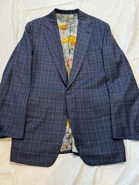 Bespoke Men's Navy Windowpane Blazer - Classic Tailored Style 42R